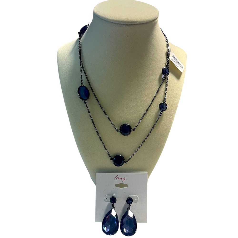 BNWT Navy Blue Costume Necklace & Earring Set